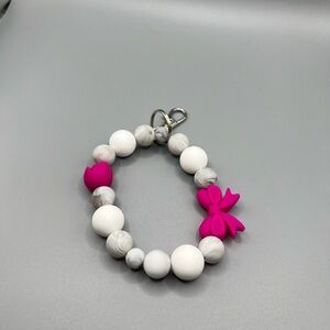 Pink and White Keychain Bracelet - Handmade K0235C